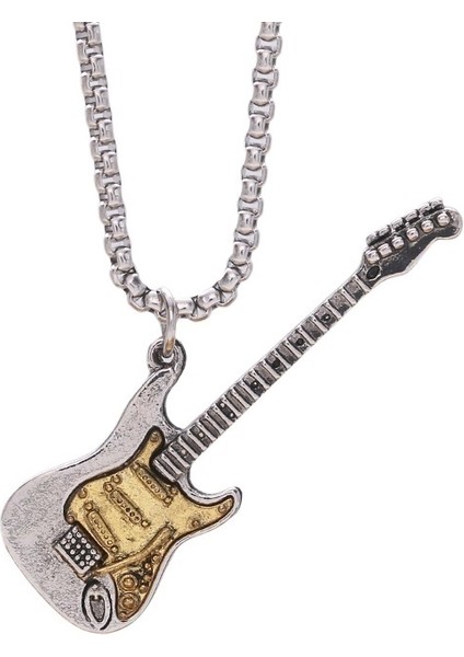2025 Yeni Hip-Hop Iki Renkli Gitar Kolye Ucu Sokak Kişiliği Disko Titanyum Çelik (Yurt Dışından)