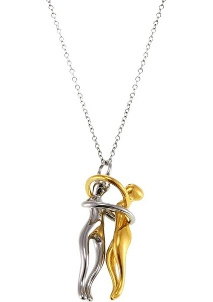 Aşıklar Kucaklama Kolye Paslanmaz Çelik Iki Renkli Kolye Galvanik Hip-Hop Sokak Çift Stili (Yurt Dışından)