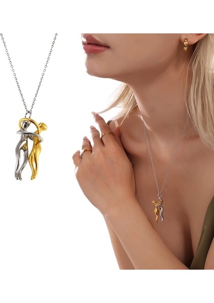 Aşıklar Kucaklama Kolye Paslanmaz Çelik Iki Renkli Kolye Galvanik Hip-Hop Sokak Çift Stili (Yurt Dışından) fiyatları