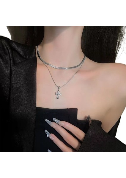 Çift Çapraz Kolye Istifleme Hafif Lüks Kazak Zinciri Üst Düzey Köprücük Kemiği Zinciri Aksesuarları Kadın Niş Tasarımı (Yurt Dışından) fiyatları