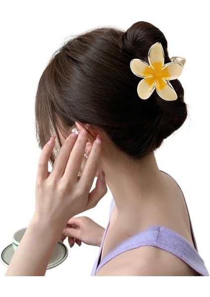 Kadınlar Için Yaz Romantik Plumeria Saç Tokaları, Büyük Hacimli Saç Aksesuarları ile Başın Arkası Için Renkli Çiçekli Metal Saç Tokaları (Yurt Dışından)