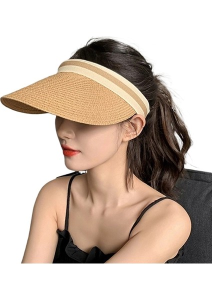 Kadınlar Için Raffia Hasır Şapka Yaz Küçük Güneş Şapkası Kafa Bandı Güneşlik Anti-Ultraviyole Güneş Şapkası (Yurt Dışından)