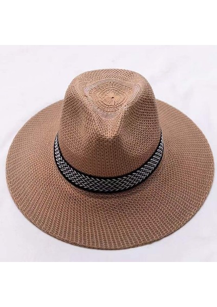 Şapka Erkek Yaz Güneş Şapkası Erkek Dokuma Hasır Şapka Açık Büyük Siperlik Güneşlik Rahat Moda Tüm Maç Şapka Yaz (Yurt Dışından)