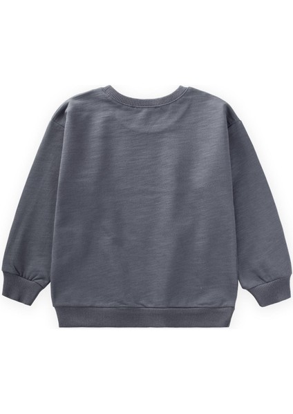 Pullu Ay Yıldız Nakışlı Sweatshirt 2-8 Yaş Gri