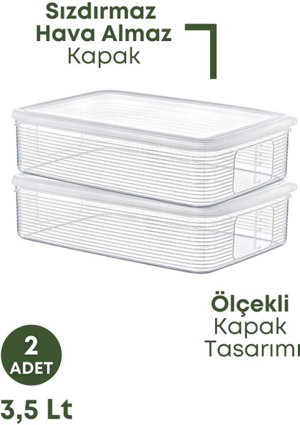 2 Adet 3,5 Litre Buzdolabı Içi Düzenleyici Saklama Kabı -Buzluk Saklama Kabı