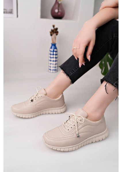 Kadın Bağcıklı Günlük Rahat Bej Spor Ayakkabı modelleri