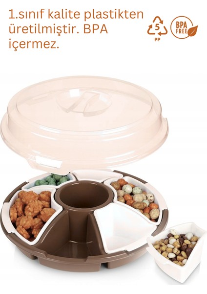 7 Bölmeli Kapaklı Kahvaltılık Saklama Kabı Seti | Kahvaltı Takımı Bej Renk- Piknik Seti