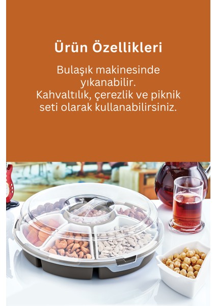 7 Bölmeli Kapaklı Kahvaltılık Saklama Kabı Seti | Kahvaltı Takımı Bej Renk- Piknik Seti
