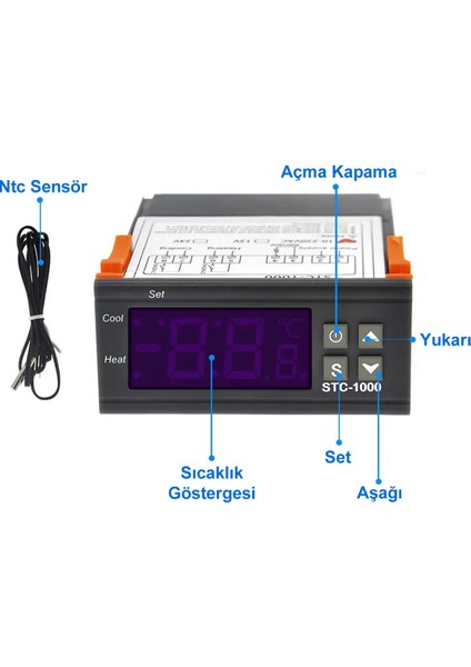 STC-1000 Sıcaklık Termostatı 220V 10A 110V-220V Isıtıcı Soğutucu Dijital Ekran 10K Ntc Sıcaklık Sensörü Kuluçka Akvaryum Buzdolabı Fırın
