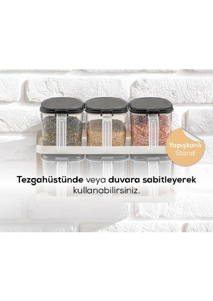 6'lı Beyaz Standlı Kaşıklı Etiketli Kendinden Yapışkanlı Baharatlık Seti modelleri