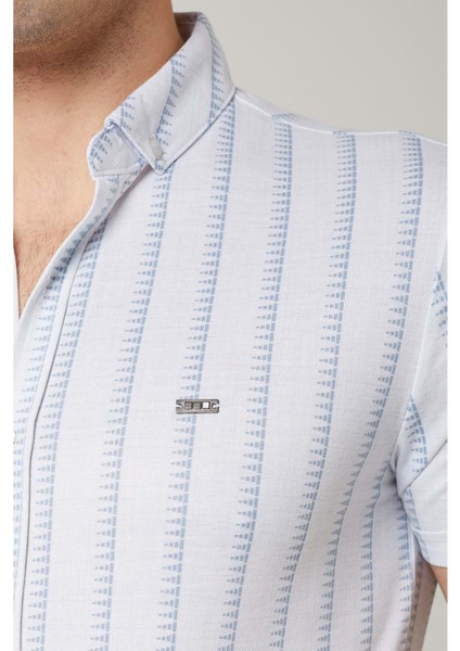 Erkek Desenli Buz Mavi Kısa Kol Gömlek fiyatları