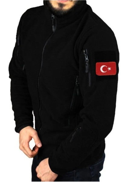 Siyah Taktik Polar Mont 5 Cepli Slim Fit Polar Mont Askeri Polar Mont