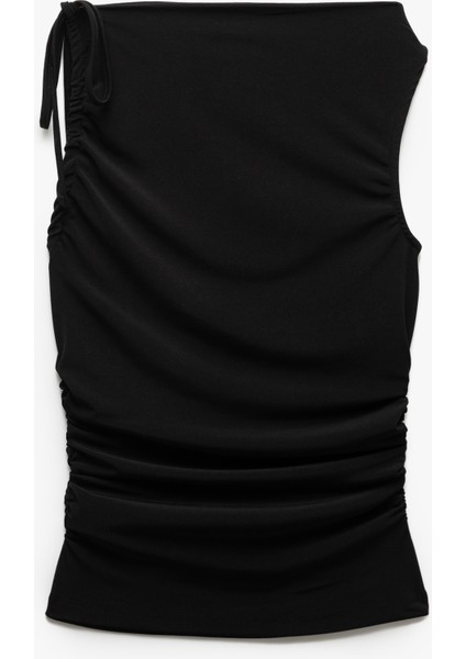 Drapeli Fiyonk Bağlama Detaylı Düz Yaka Kolsuz Body indirimleri