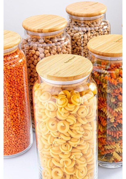 Zone - 3'lü Cam Saklama Kabı 600 ML-800 ML-1300 ML Vakumlu Bambu Kapaklı
