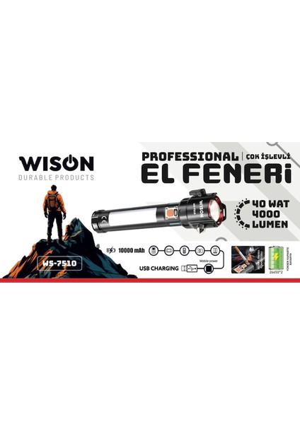 Ws-7510 40w 10000 Mah 4000 Lüm Professional El Feneri