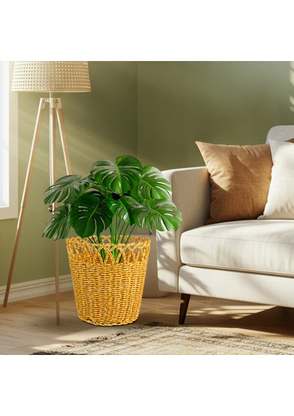 Rattan Sarı Saksı Çok Amaçlı Organizer Sepet 20CM