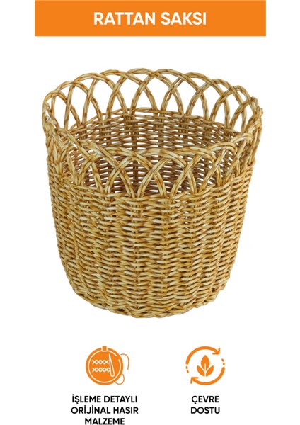 Rattan Sarı Saksı Çok Amaçlı Organizer Sepet 20CM