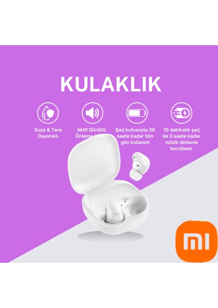 Xıaomı Bluetooth Kablosuz Kulak Içi Kulaklık Yapay Zeka Destekli Gürültü Azaltma 10 Dakikalık Şarj ile 3 Saate Kadar Müzik Dinleme Tecrübesi Bluetooth 5.4
