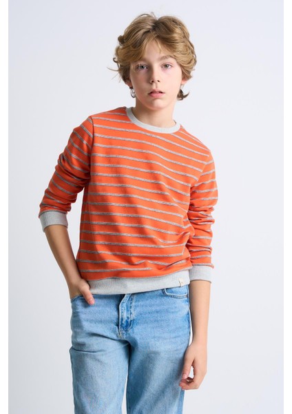Alexandergardı Çizgili Bisiklet Yaka Çocuk Sweatshirt