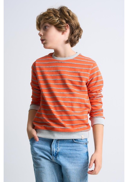 Alexandergardı Çizgili Bisiklet Yaka Çocuk Sweatshirt