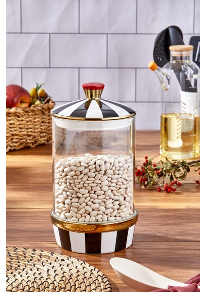 Porselen Cam Siyah Beyaz Battal Boy Kavanoz 2000 ml