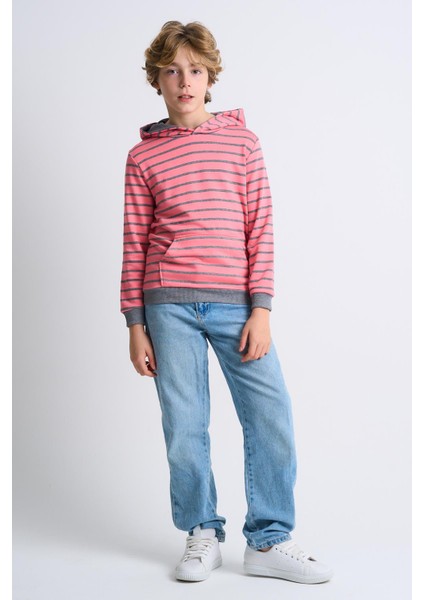 Alexandergardı Kanguru Cepli Kapüşonlu Çizgili Çocuk Sweatshirt