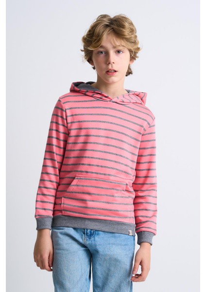 Alexandergardı Kanguru Cepli Kapüşonlu Çizgili Çocuk Sweatshirt