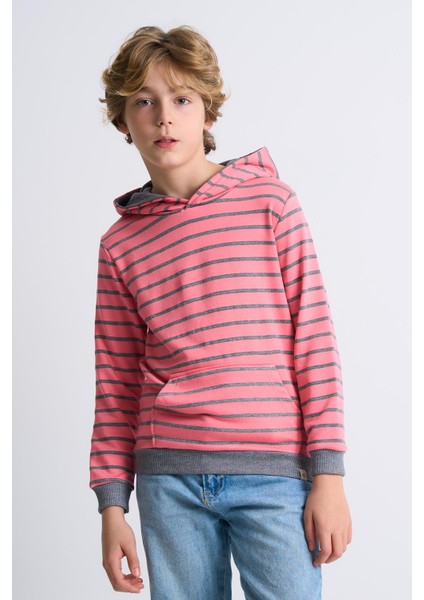 Alexandergardı Kanguru Cepli Kapüşonlu Çizgili Çocuk Sweatshirt