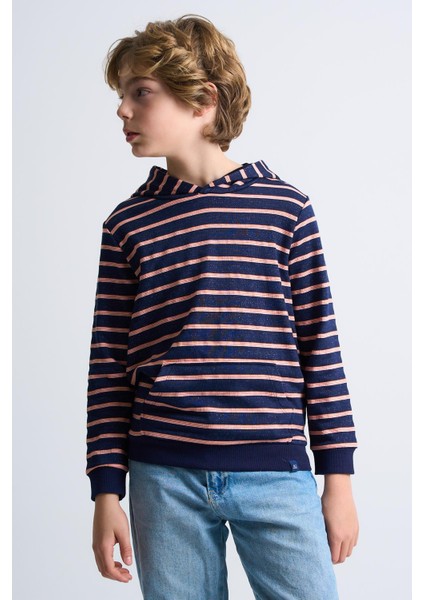 Alexandergardı Kanguru Cepli Kapüşonlu Çizgili Çocuk Sweatshirt modelleri