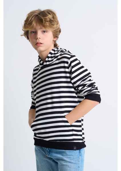 Alexandergardı Kanguru Cepli Kapüşonlu Çizgili Çocuk Sweatshirt modelleri