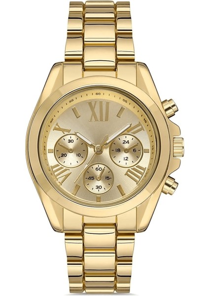 Zarif ve Şık Özel Tasarım Roma Rakam Detaylı Metal Bayan Kol Saati (Gold) ( Lisinya )