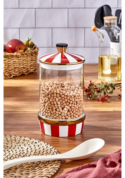 Porselen Cam Kırmızı Beyaz Battal Boy 2000 ml