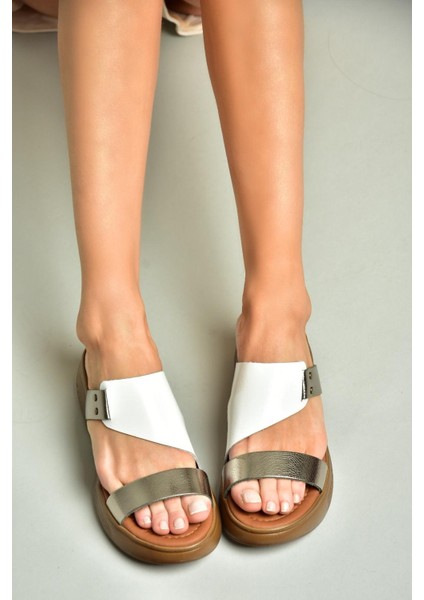 S291059703 Beyaz/platin Hakiki Deri Kalın Tabanlı Kadın Terlik fırsatları