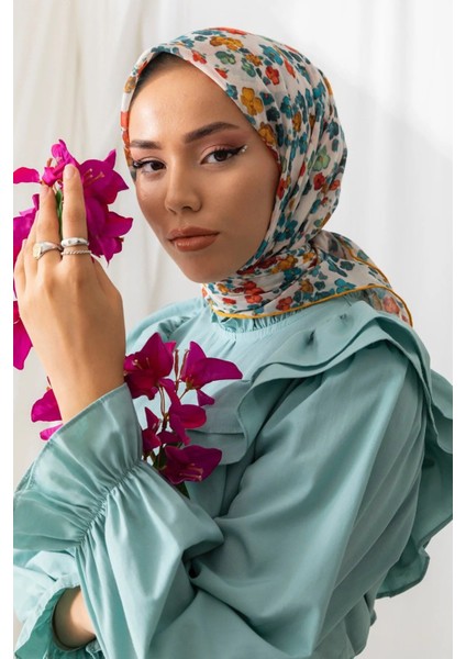 Menekşe Desen Soft Pamuk Eşarp
