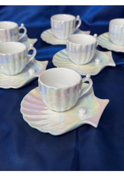 Pearl Inci Detaylı Istiridye Fincan Takımı 6 Kişilik