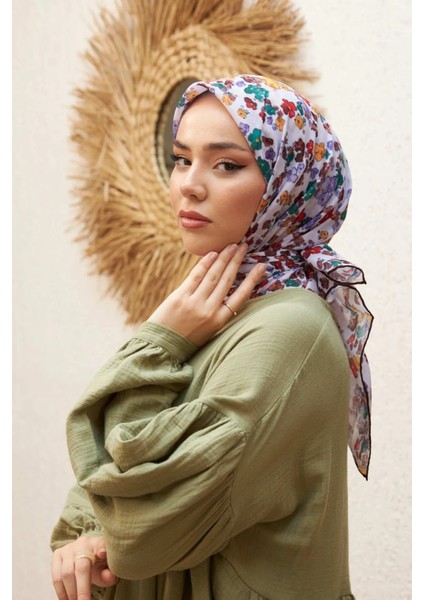 Menekşe Desen Soft Pamuk Eşarp