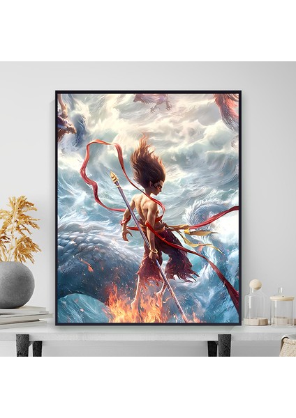 Nezha'nın Sihirli Çocuğu Denizin Peşinde Yağlı Boya Yatak Odası Yağlı Boya Dekoratif Tablo (Yurt Dışından)