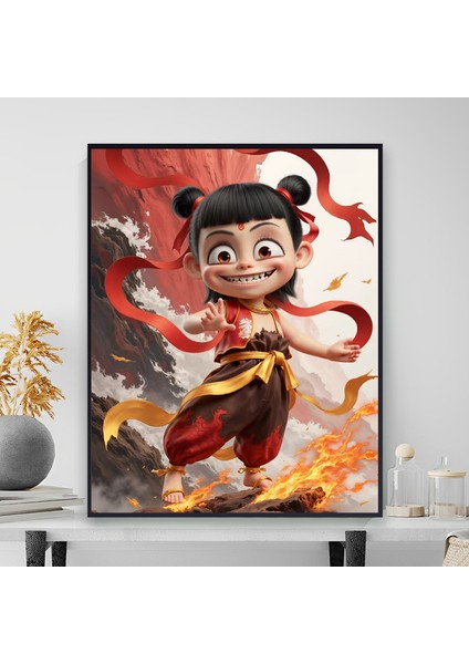 Nezha'nın Sihirli Çocuğu Denizin Peşinde Yağlı Boya Yatak Odası Yağlı Boya Dekoratif Tablo (Yurt Dışından)