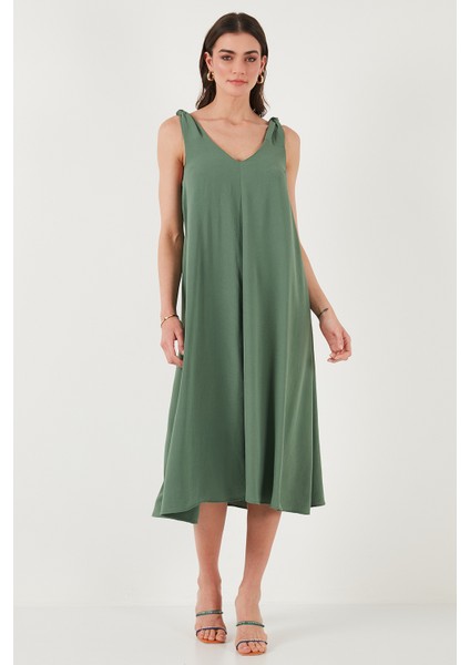 Oversize Fit V Yaka Midi Boy Basic Elbise Bayan Elbise 6788688