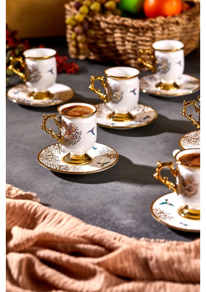 Blanche Ayaklı Desenli Yaldızlı 6 Kişilik Kahve Fincan Takımı