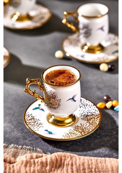 Blanche Ayaklı Desenli Yaldızlı 6 Kişilik Kahve Fincan Takımı