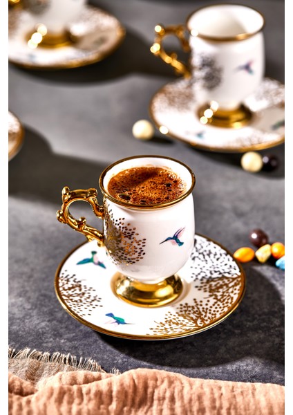 Blanche Ayaklı Desenli Yaldızlı 6 Kişilik Kahve Fincan Takımı