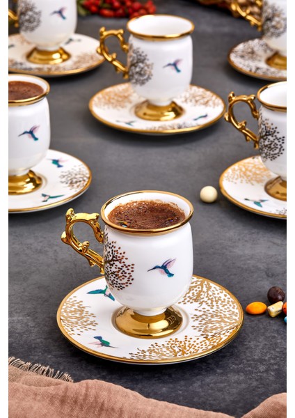 Blanche Ayaklı Desenli Yaldızlı 6 Kişilik Kahve Fincan Takımı