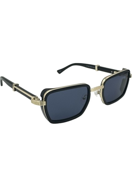 Mavi Lensli Altın Detaylı Siyah Dikdörtgen Güneş Gözlüğü modelleri