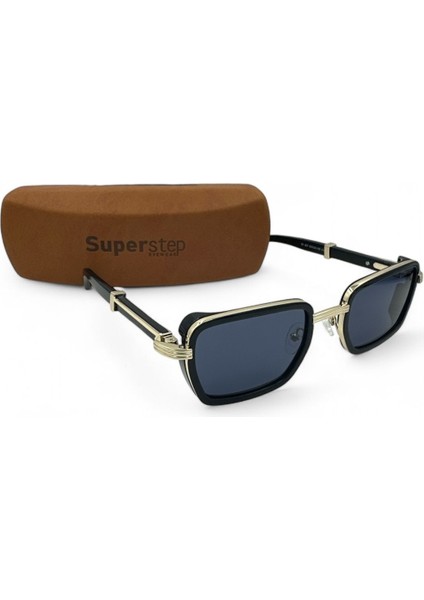 Mavi Lensli Altın Detaylı Siyah Dikdörtgen Güneş Gözlüğü fırsatları