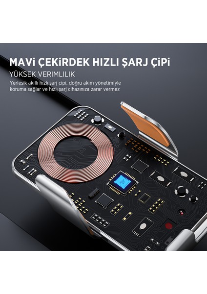 Bxch9 Magsafe 15W Kablosuz Hızlı Şarj Destekli Ultra Ince Metal Gövdeli 360 Derece Ayarlanabilen Araç Içi Telefon Tutucu Gri