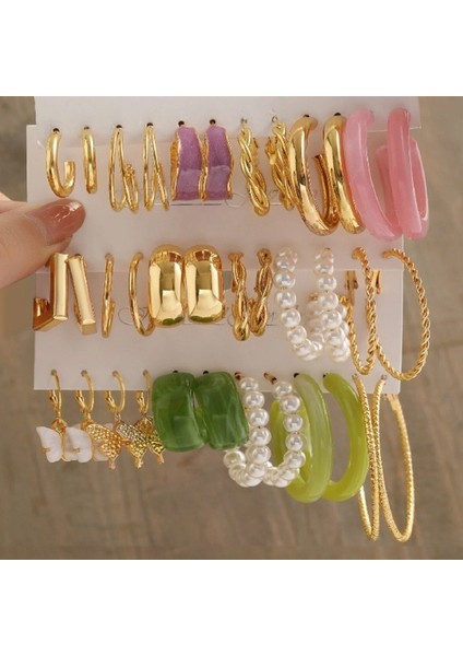 Hengshan Çok Satan Moda Avrupa ve Amerikan Tarzı Altın C-Şekilli Zincir Küpe Seti, Bayanlar Için Hafif Lüks ve Üst Düzey Küpeler (Yurt Dışından)