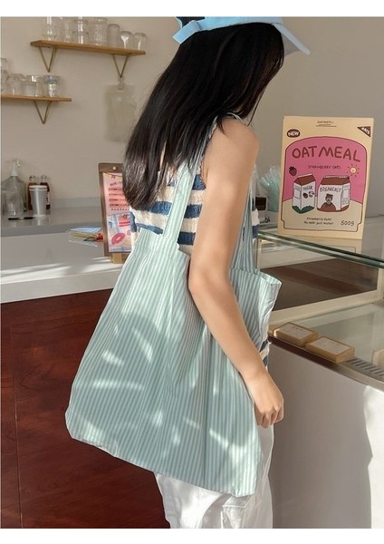 Moda Çizgili Büyük Kapasiteli Basit Omuz Çantası (Yurt Dışından)