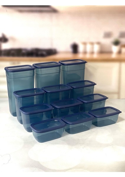 Kumsal Dikdörtgen Saklama Kabı Mavi 12 Li Set 3X3250-3X2000-3X1300 -3X750 ML