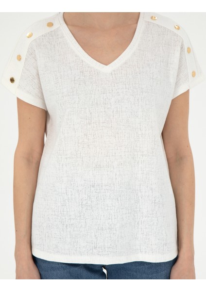 Kadın Ekru Regular Fit Tişört 50301452-VR019